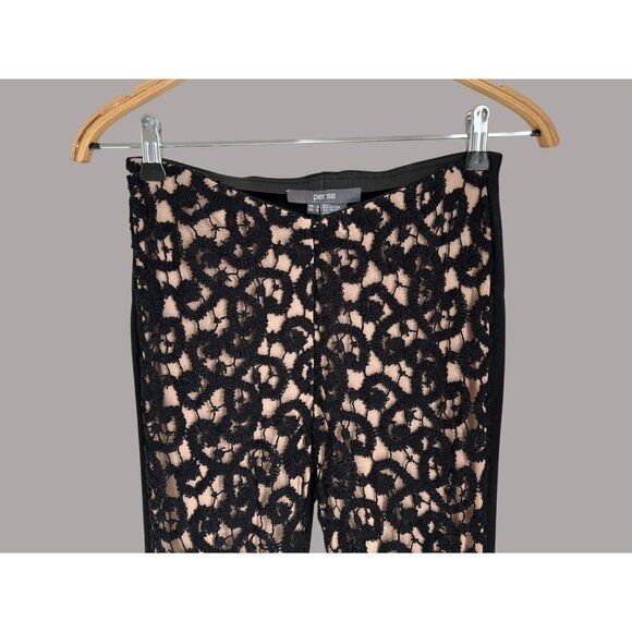 Per Se Womens Black Lace Overlay Pants Goth Nude Lining US 2 / UK 4 - Picture 4 of 9